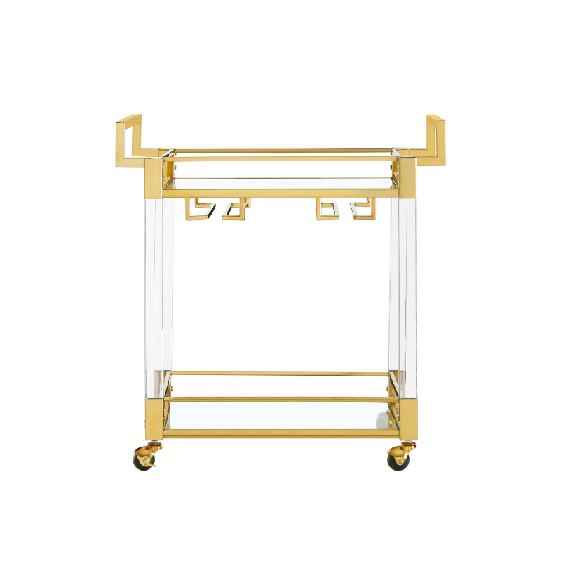 2-Tier Acrylic Glass Bar Cart in Gold