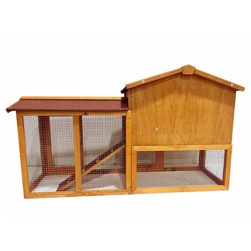 2-Tier Natural Wooden Rabbit Hutch with Ramp 