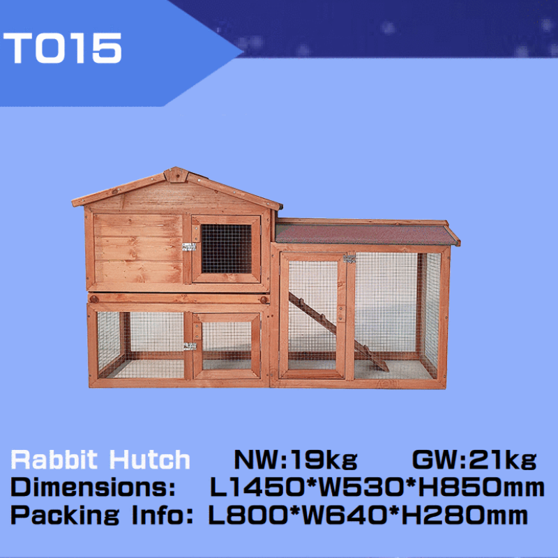 2-Tier Natural Wooden Rabbit Hutch with Ramp 