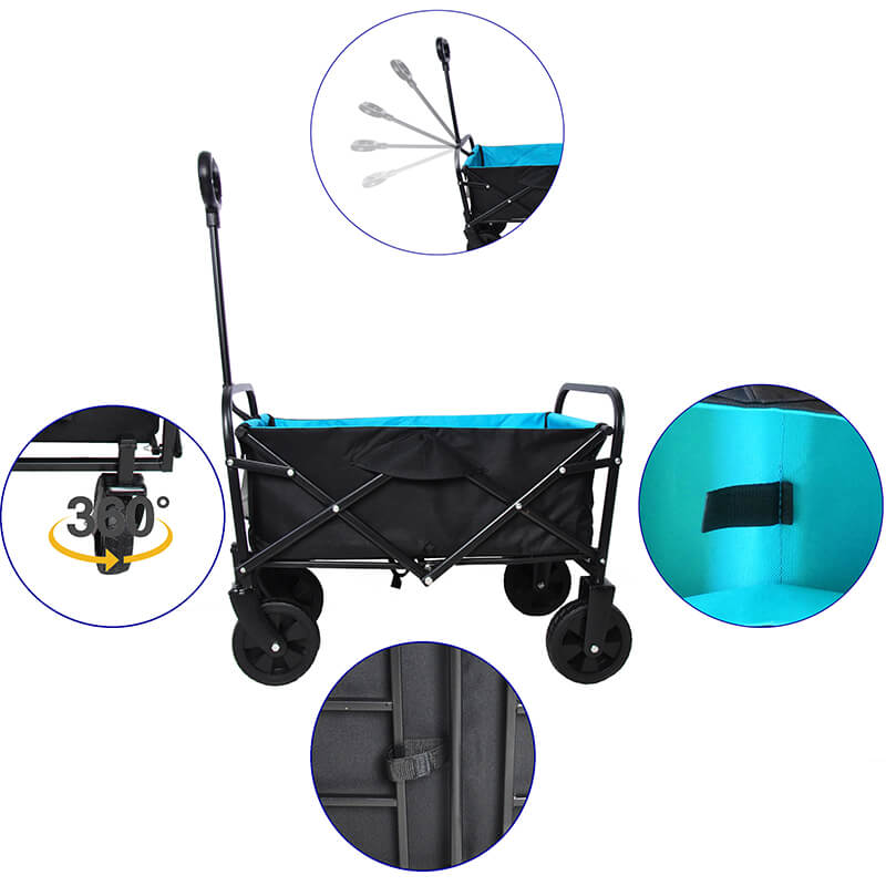 Black Blue Folding Wagon Garden Cart