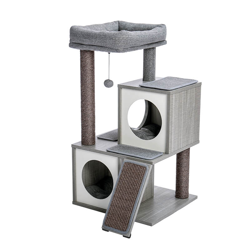 Gray Spacious Perch Cat Tree Tower 