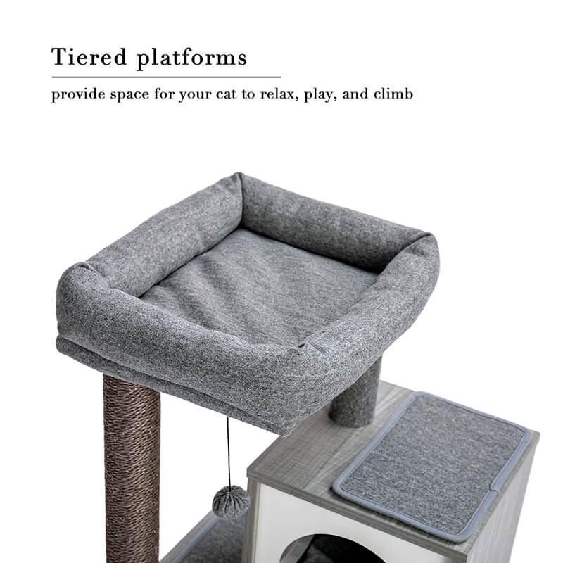 Gray Spacious Perch Cat Tree Tower 