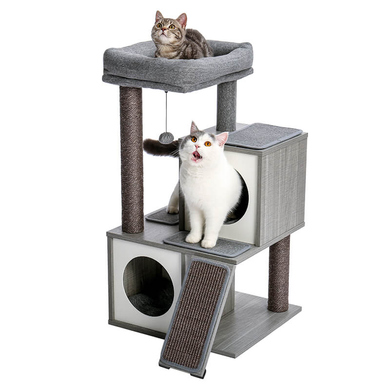 Gray Spacious Perch Cat Tree Tower 