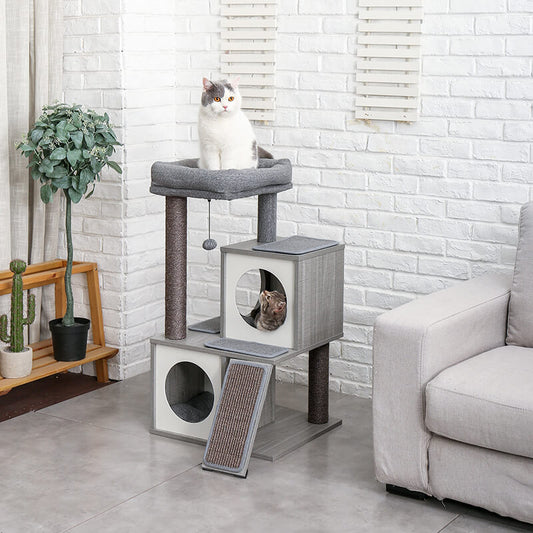 Gray Spacious Perch Cat Tree Tower 