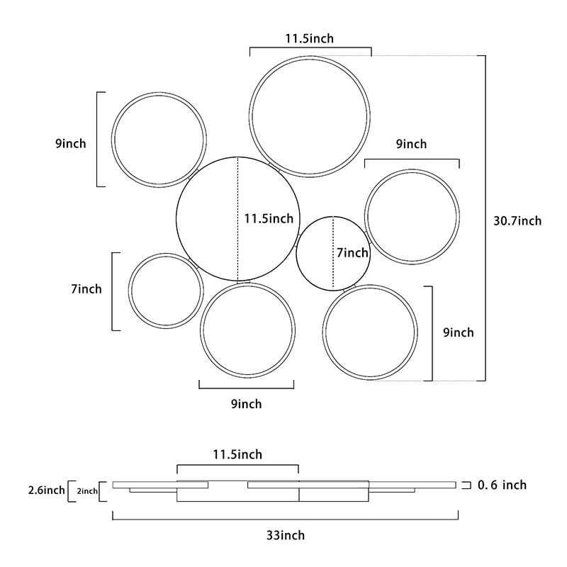 33.1" Black 6-Rings LED Flush Ceiling Light