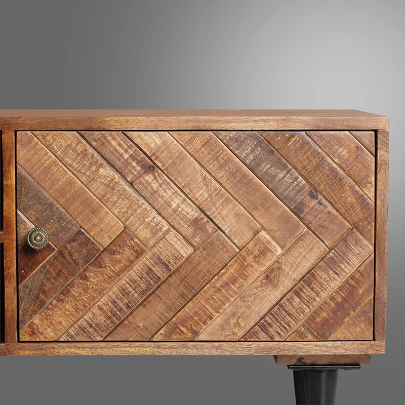  Brown 2-Door Wooden Herringbone TV Cabinet