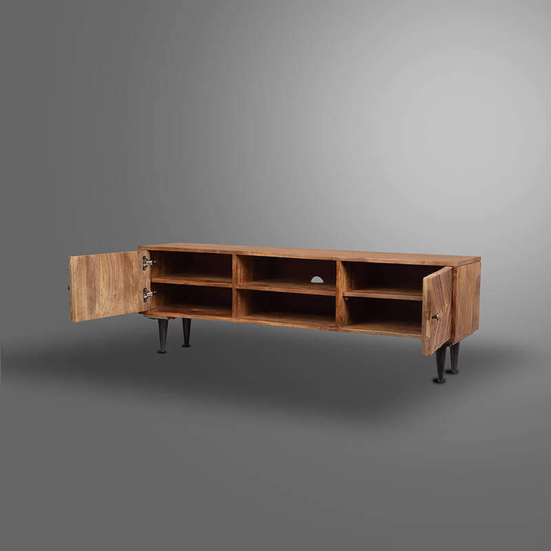  Brown 2-Door Wooden Herringbone TV Cabinet