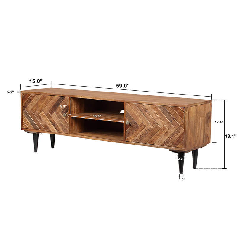  Brown 2-Door Wooden Herringbone TV Cabinet