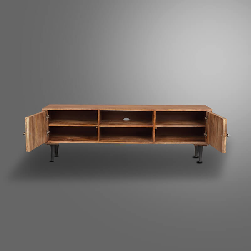  Brown 2-Door Wooden Herringbone TV Cabinet