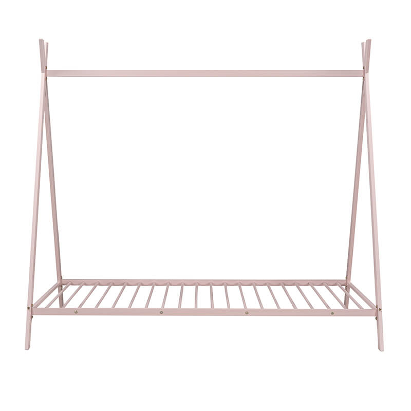 75" Pink Metal Play House Bed Tent With Slat For Kids