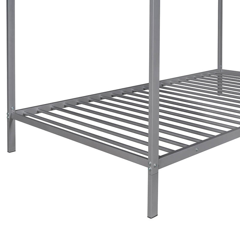 78.1" Silver Metal Twin Size House Bed Frame - Platform Floor Bed for Kids