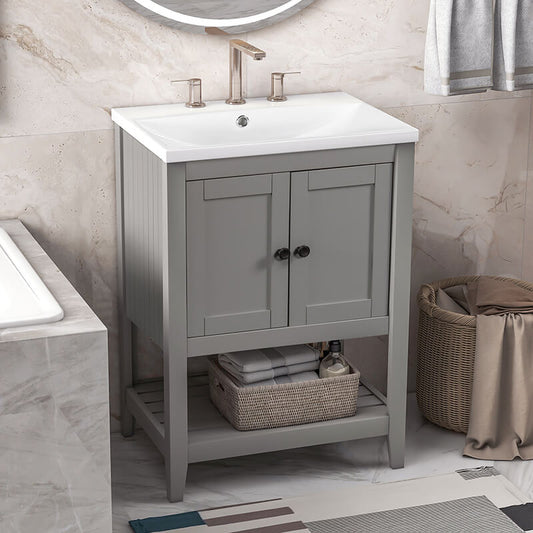 Grey Sleek Ceramic Sink Bathroom Vanity