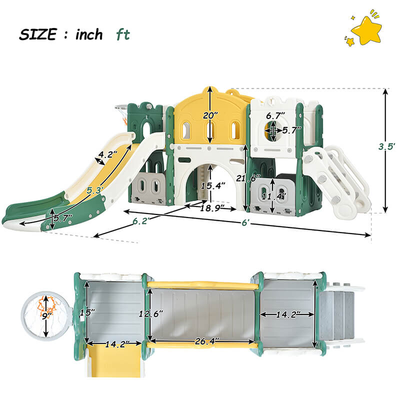 72" Green Castle Climber Kids Playset