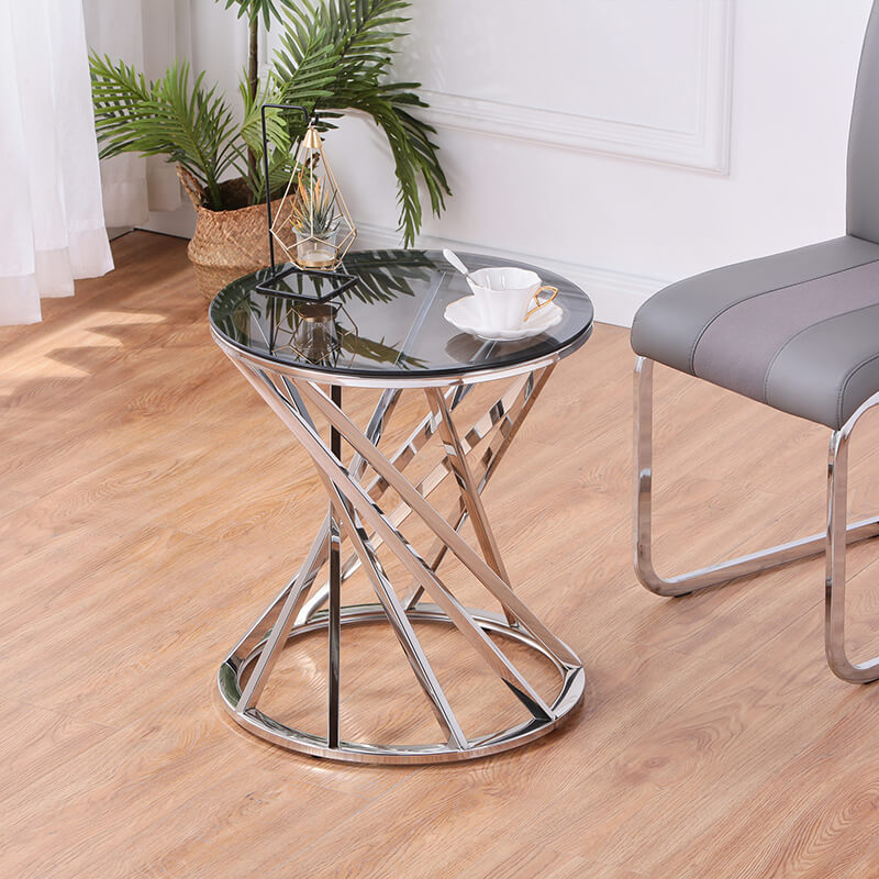 Stainless Steel Round Glass Top Side Table