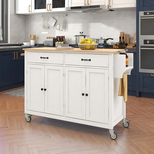 White Two Drawers Kitchen Island Cart