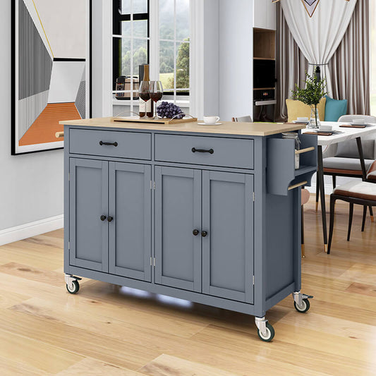 54.3" Grey Blue Kitchen Island Cart