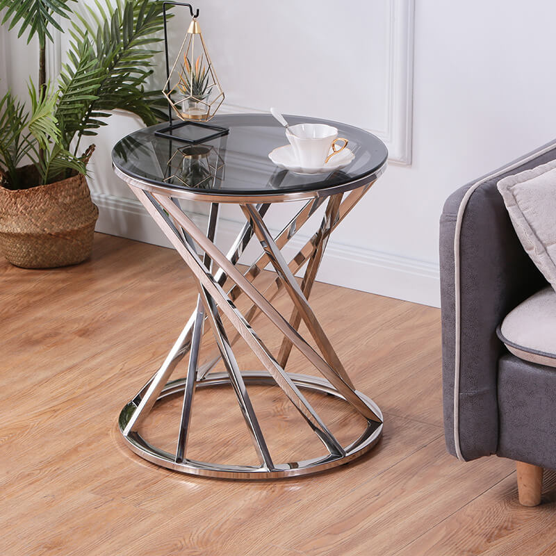 Stainless Steel Round Glass Top Side Table