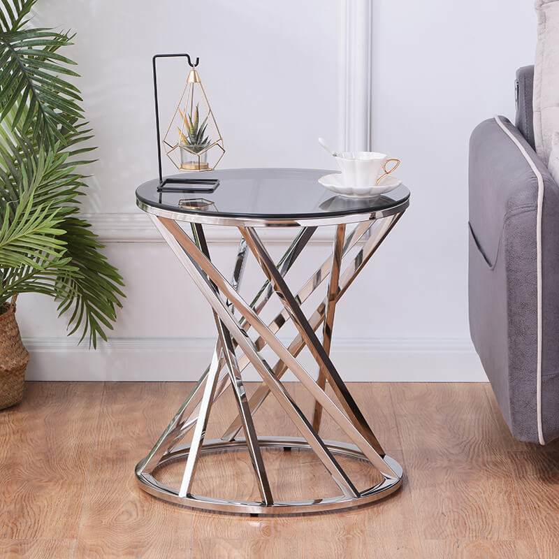 Stainless Steel Round Glass Top Side Table