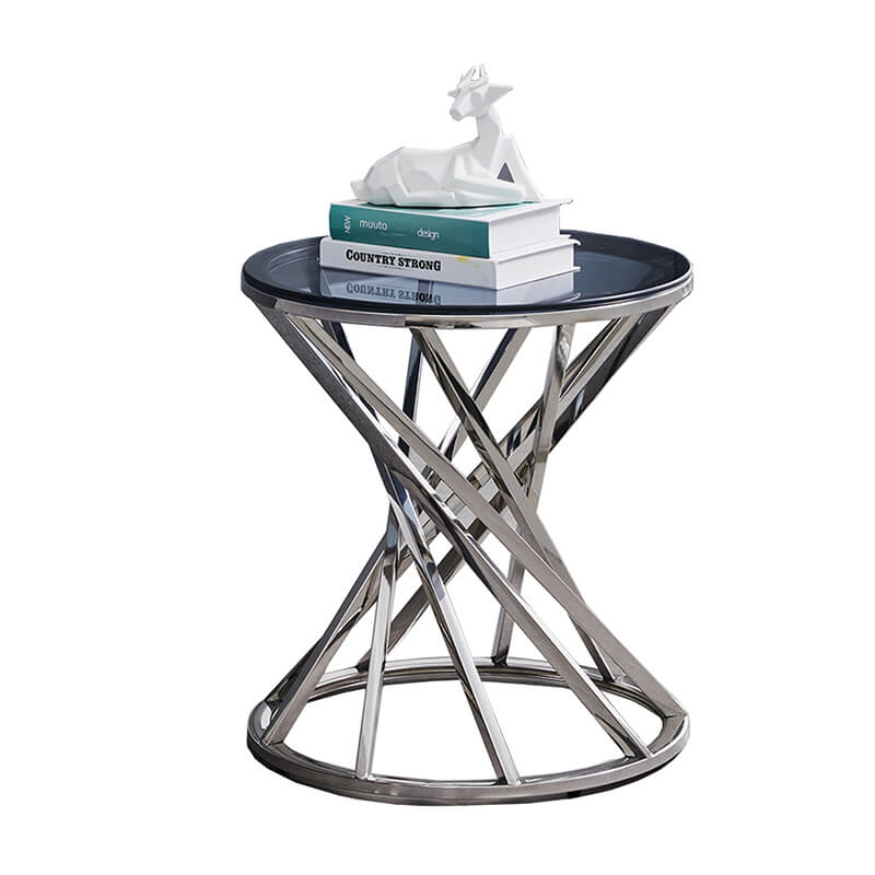 Stainless Steel Round Glass Top Side Table