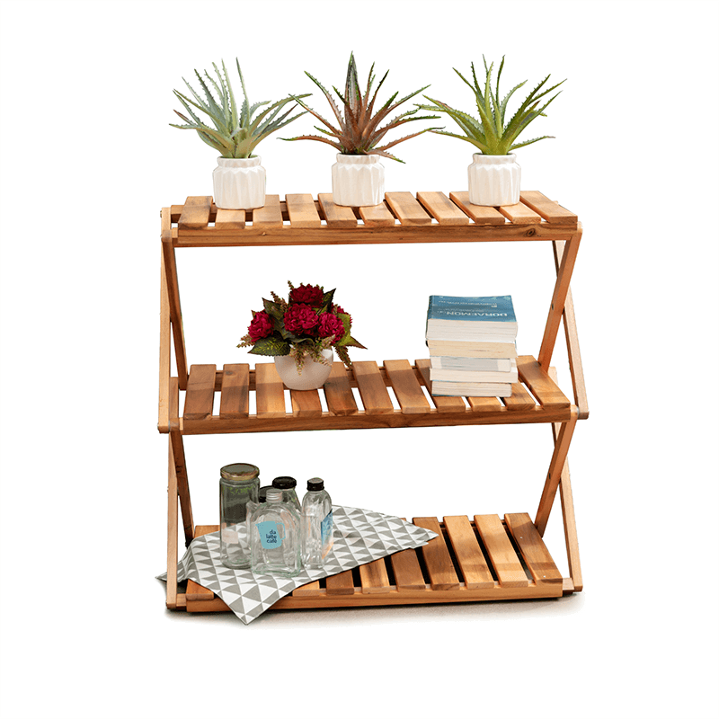 Multipurpose 3-Tiers Acacia Foldable Wooden Rack