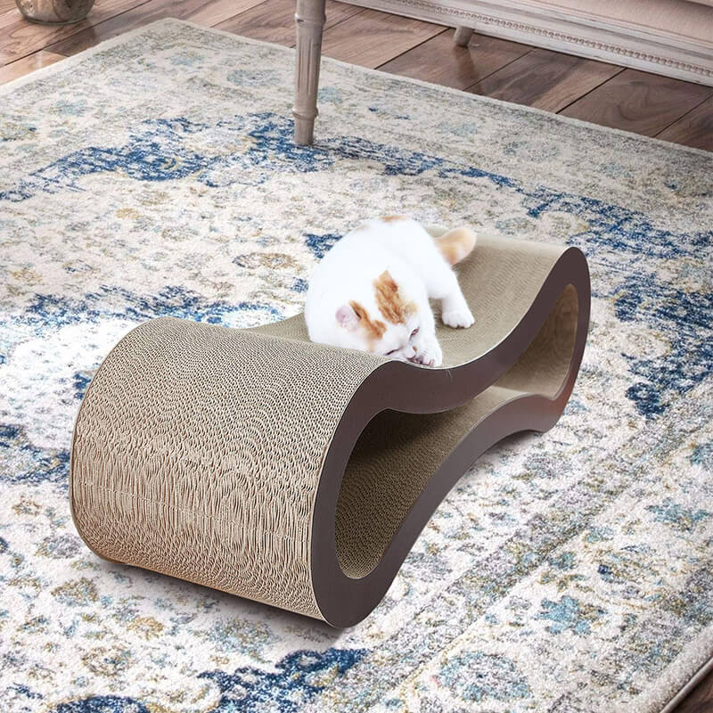 34" Curved Brown Cat Scratcher Cardboard House bed