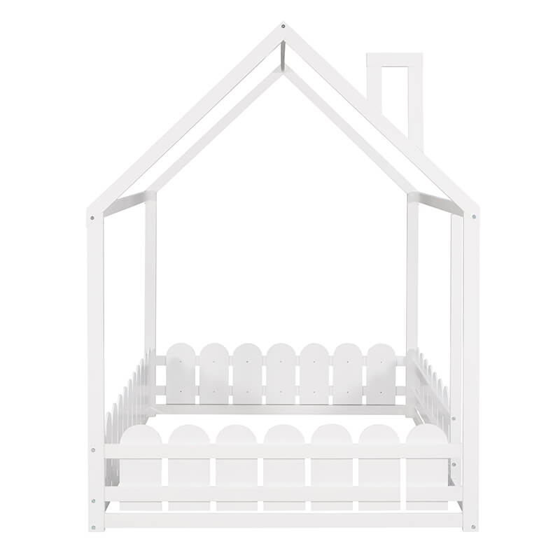 78.7" White Wooden House Bed Frame