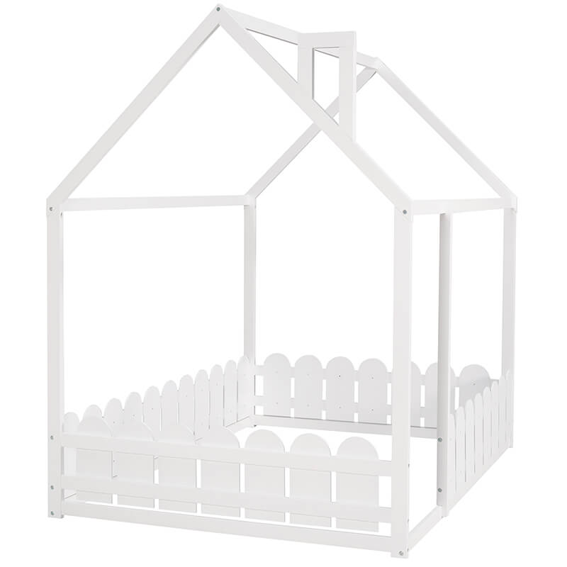 78.7" White Wooden House Bed Frame