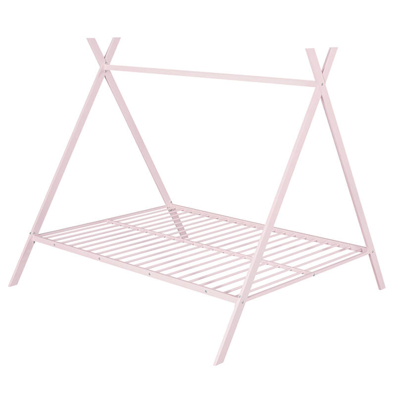 76.8" Pink Metal Play House Bed Tent With Slat For Kids