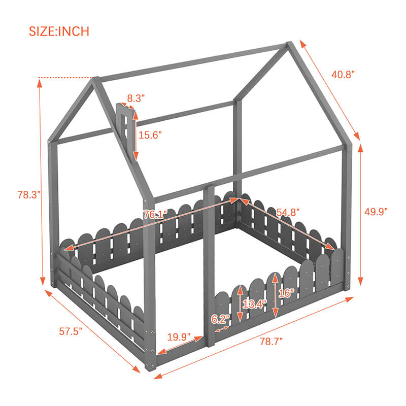 Full Size Wooden House Bed Frame 