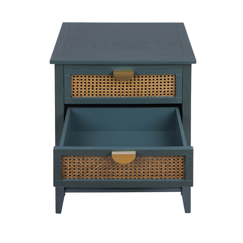 22.1" Green Natural Rattan 2-Drawer Nightstand