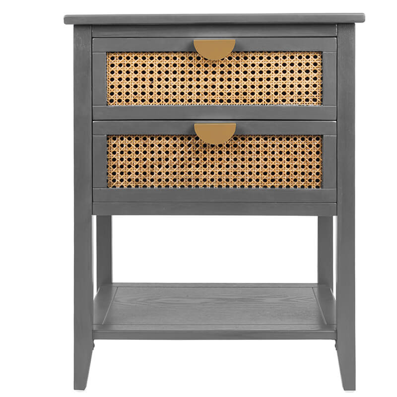 Gray Natural Rattan Side Table Nightstand