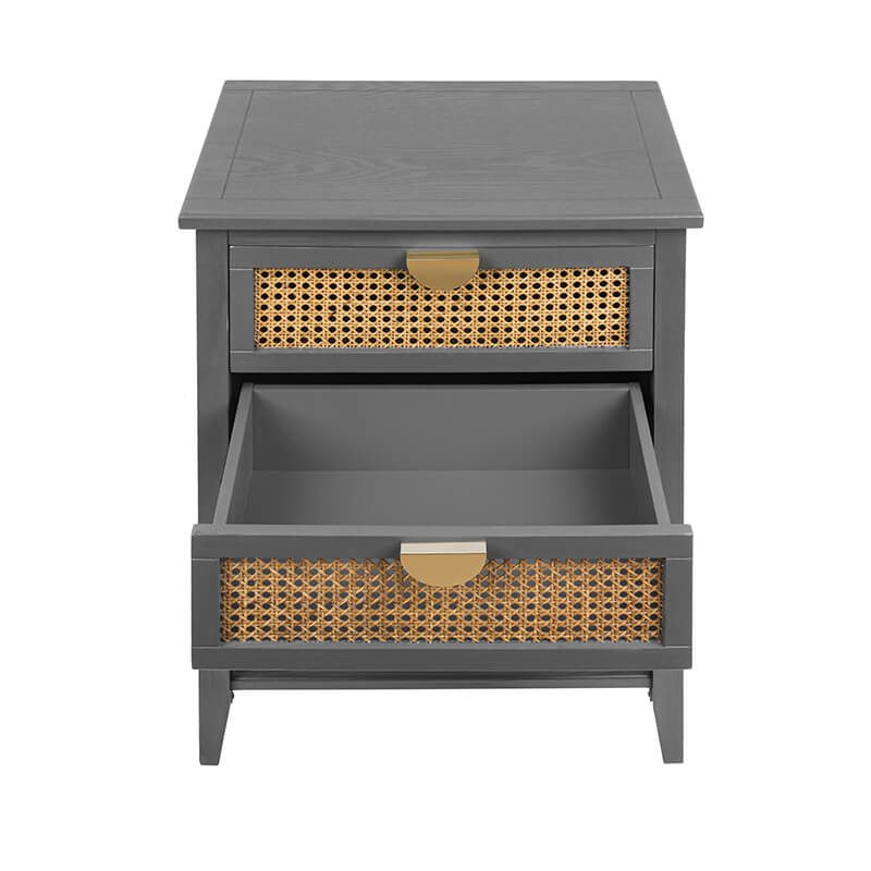 Gray Natural Rattan Side Table Nightstand