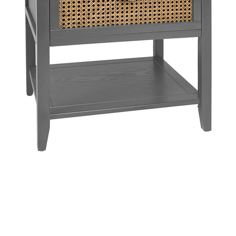 Gray Natural Rattan Side Table Nightstand