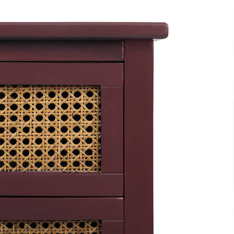 22.1" Red Natural Rattan 2-Drawer Nightstand