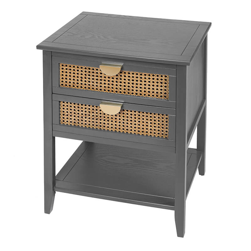 Gray Natural Rattan Side Table Nightstand