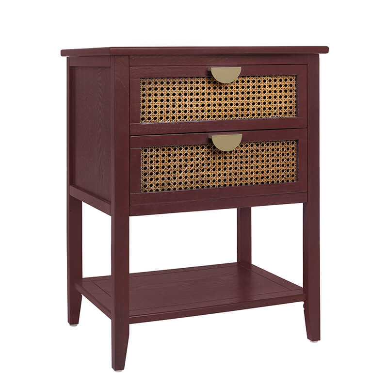 22.1" Red Natural Rattan 2-Drawer Nightstand