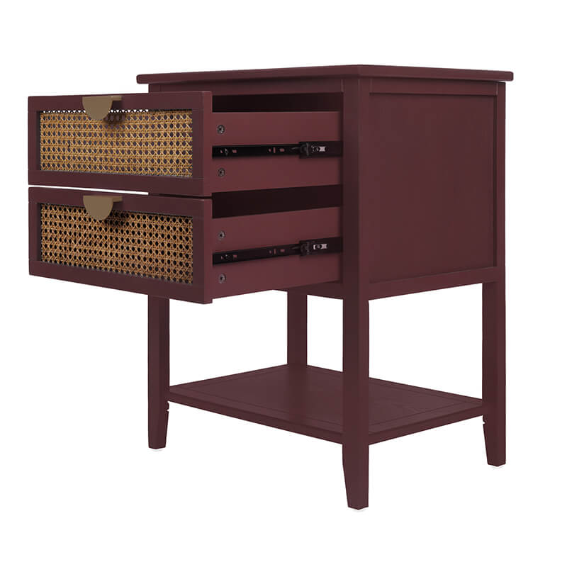 22.1" Red Natural Rattan 2-Drawer Nightstand