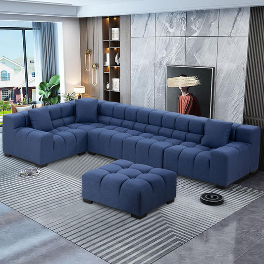 Blue Modular L-Shaped Seating Sectional Sofa