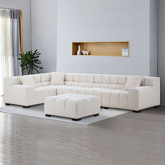 149" Beige Modular L-Shaped Sectional Sofa