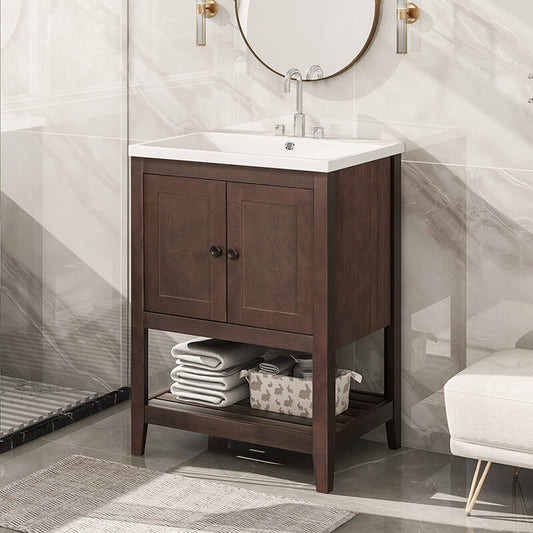 Brown Elegant Ceramic Sink Bathroom Vanity