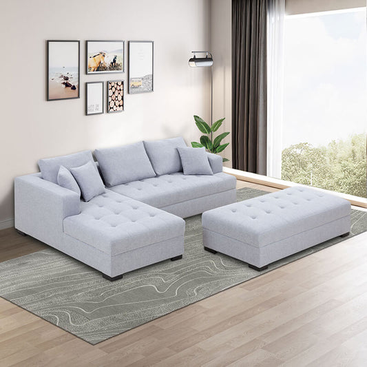 Light Gray Tufted L-Shape Sectional Sofa