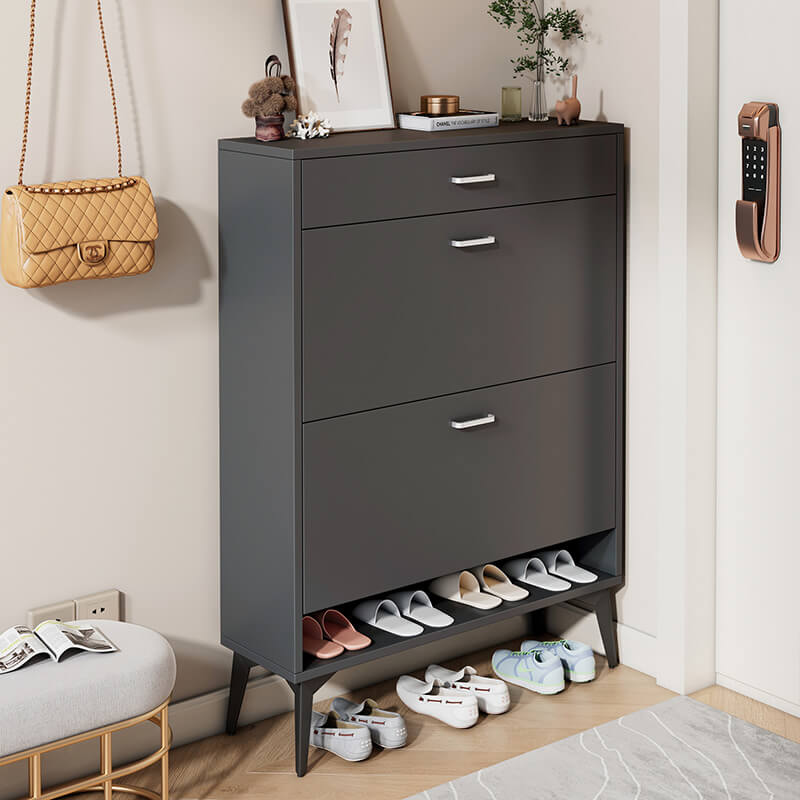 Antique Gray Wooden Shoe Storage Cabinet