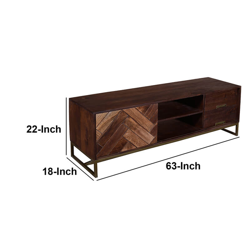 63" Brown Mango Wood TV Cabinet Console 