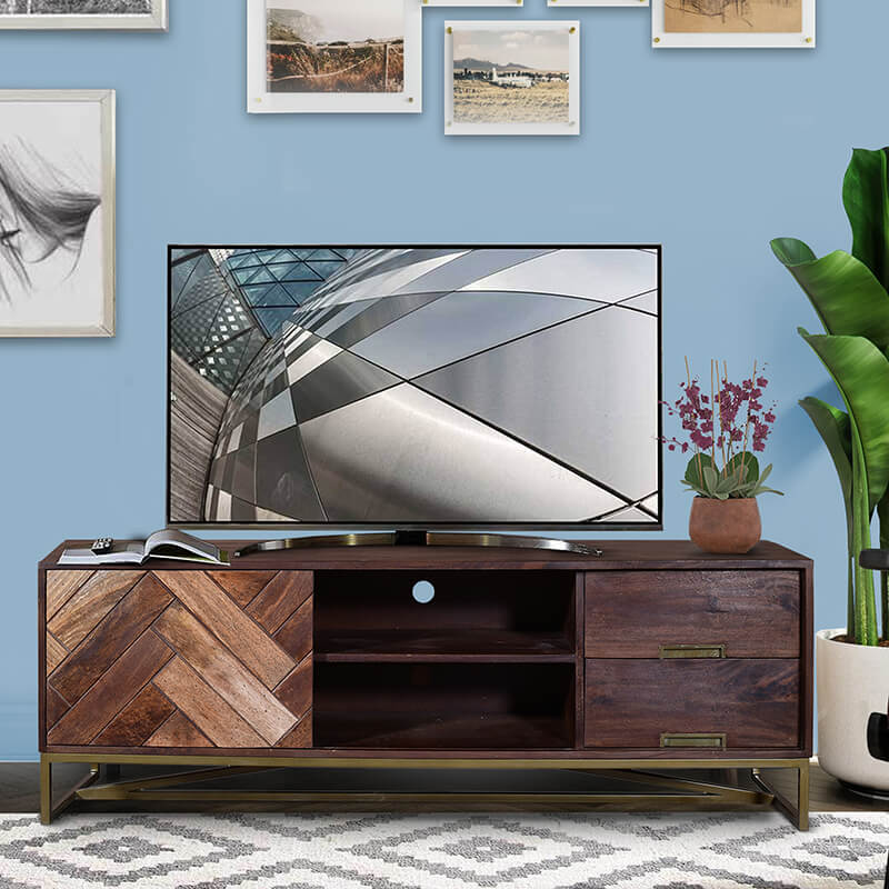 63" Brown Mango Wood TV Cabinet Console 