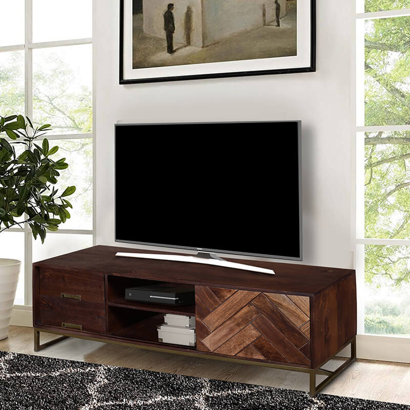 63" Brown Mango Wood TV Cabinet Console 