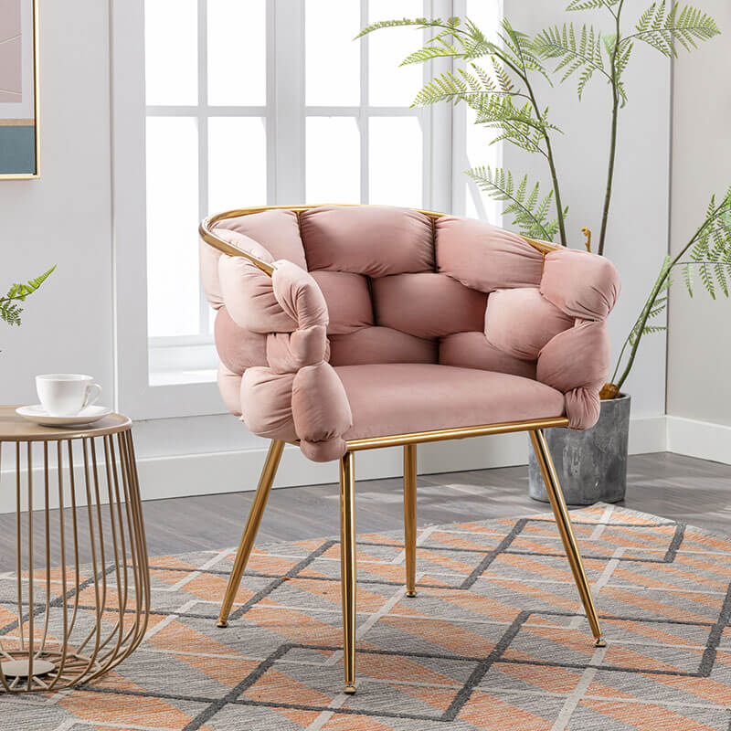 Simple Pink Velvet Sofa Accent Chair