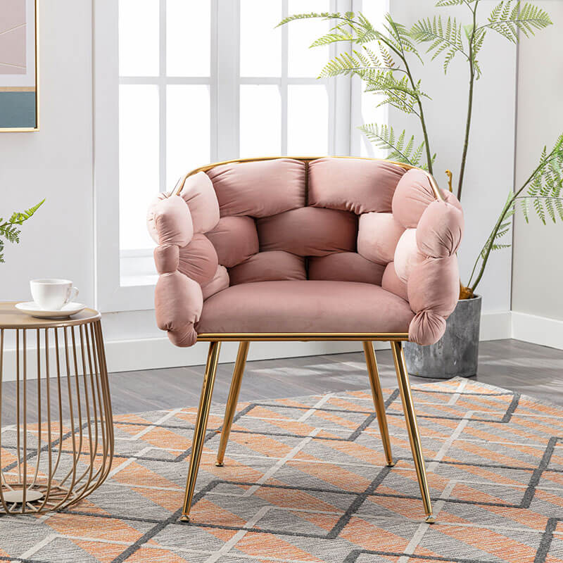 Simple Pink Velvet Sofa Accent Chair