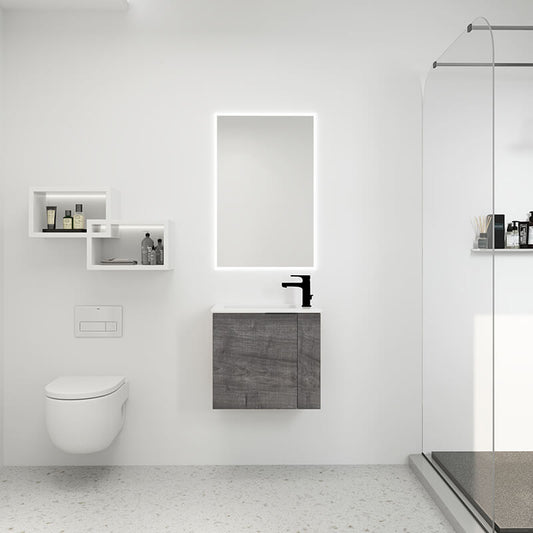 Plaid Grey Oak Floating Bathroom Vanity