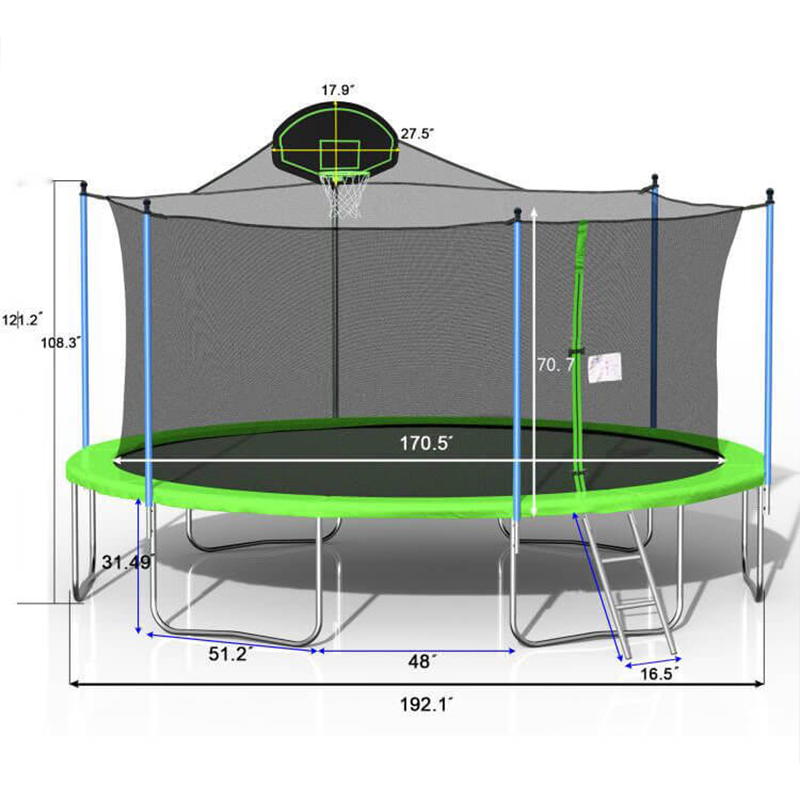 Green Outdoor Safety Enclosure Net Trampoline