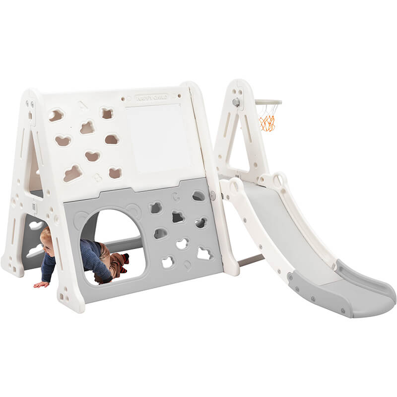 70.5" Grey 7-in-1 Toddler Climber And Slide Kids Playset